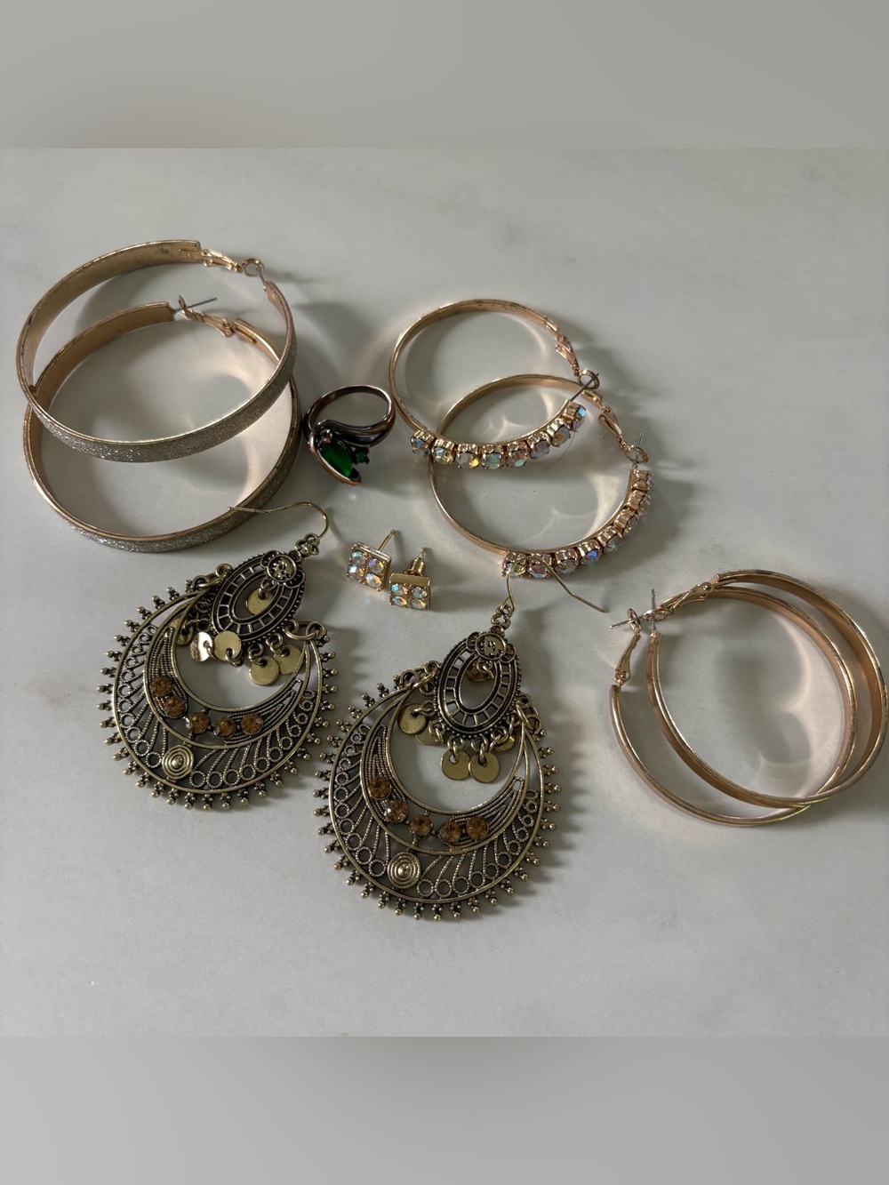 Gold-Tone Mixed Hoop & Filigree Drop Earring BUNDLE- Gold